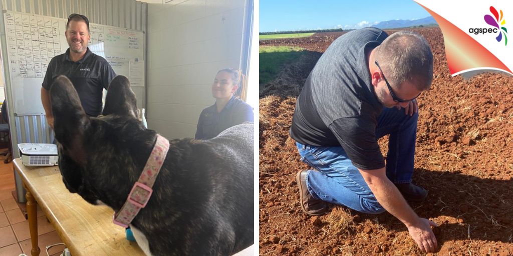 AgspecAus's tweet photo. Fantastic day having Steve Doench from @ExactoInc in #Atherton, #QLD to present about #AquiMax for stress + nutrient management. We got out for soil testing & even had a few friends from the property step in to catch Steve’s presenation!! 🐕
#Agspec @AquiMaxAg https://t.co/LsFSnzG3aS