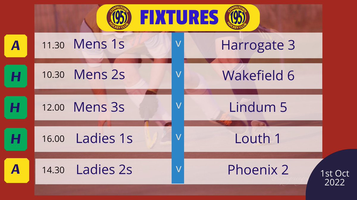 <a href="/ChapeltownHC/">Chapeltown Hockey</a>  The Mighty Chap are in action again this weekend! Men's home games are at Westfield Sports College and Ladies home game is at Sheffield Hallam Sports Park 🏑🏑🏑
#hockeyfamily
#chapeltownhc
#chapeltownhockeyclub
#friendlyclub
#makingmemories