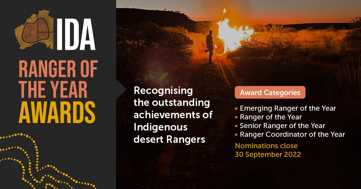 Nominations for the IDA Ranger of the Year Awards are closing soon. These awards celebrate and recognise the outstanding achievements of Rangers across the desert and their commitment to looking after country. Nominate here: indigenousdesertalliance.com/awards