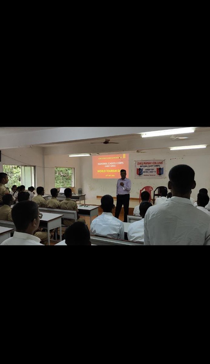 mahaaraajan's tweet photo. Today (29.09.2022).  NCC (Army Wing ) of Guru Nanak College in association with 1TN Battery NCC has organised Seminar and awareness rally to celebrate “World Tourism Day”.@HQ_DG_NCC @NCCDte_TNPAN https://t.co/2V0Q13ORhf