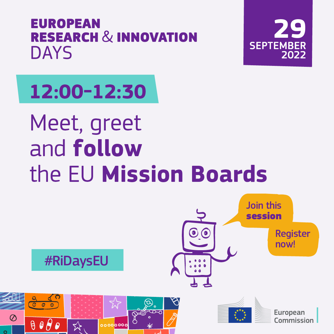JGuerrier_EU's tweet photo. Day 2 of the #RIDaysEU continues to highlight the important ongoing work on the #EUMissions ♻️🇪🇺

Do you want to know more about the new #EUMissions Boards?

Join the session ‘’Meet, greet and follow the EU Mission Boards’’

2⃣9⃣ September at 12:00

➡️ https://t.co/ol2ZaA6r9v https://t.co/P3lPRLoSlT