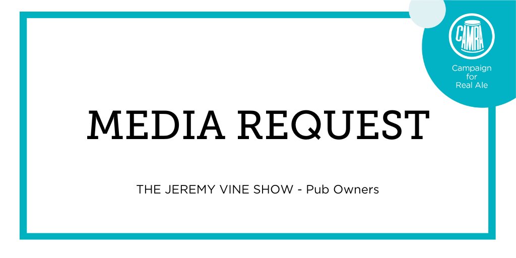 🚨 MEDIA REQUEST 🚨  
🗨️ The <a href="/JeremyVineOn5/">Jeremy Vine & Daytime on 5</a> on <a href="/channel5_tv/">Channel 5</a> is looking to speak to publicans about what Government should be doing to help pubs 🍺  
🎥 Must be available for a interview on Zoom at  12:30 today!
✉️ Email Georgina Smith at georgina.smith@itnproductions.com
