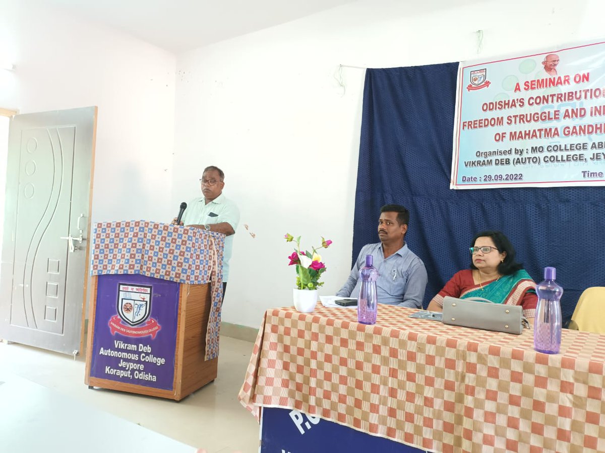 LtPatra's tweet photo. A seminar on odishas contribution to freedom fighters struggle and influence of Mahatma Gandhi under mo college, chief guest Dr N n  Dash,cheif speaker Dr k. Mahapatra,on 29.9.22. Dr Gopal Halder,inagurated and,Dr Lakshman Patra, gave guest introduction and vote of thanks, https://t.co/iVgHReEubc