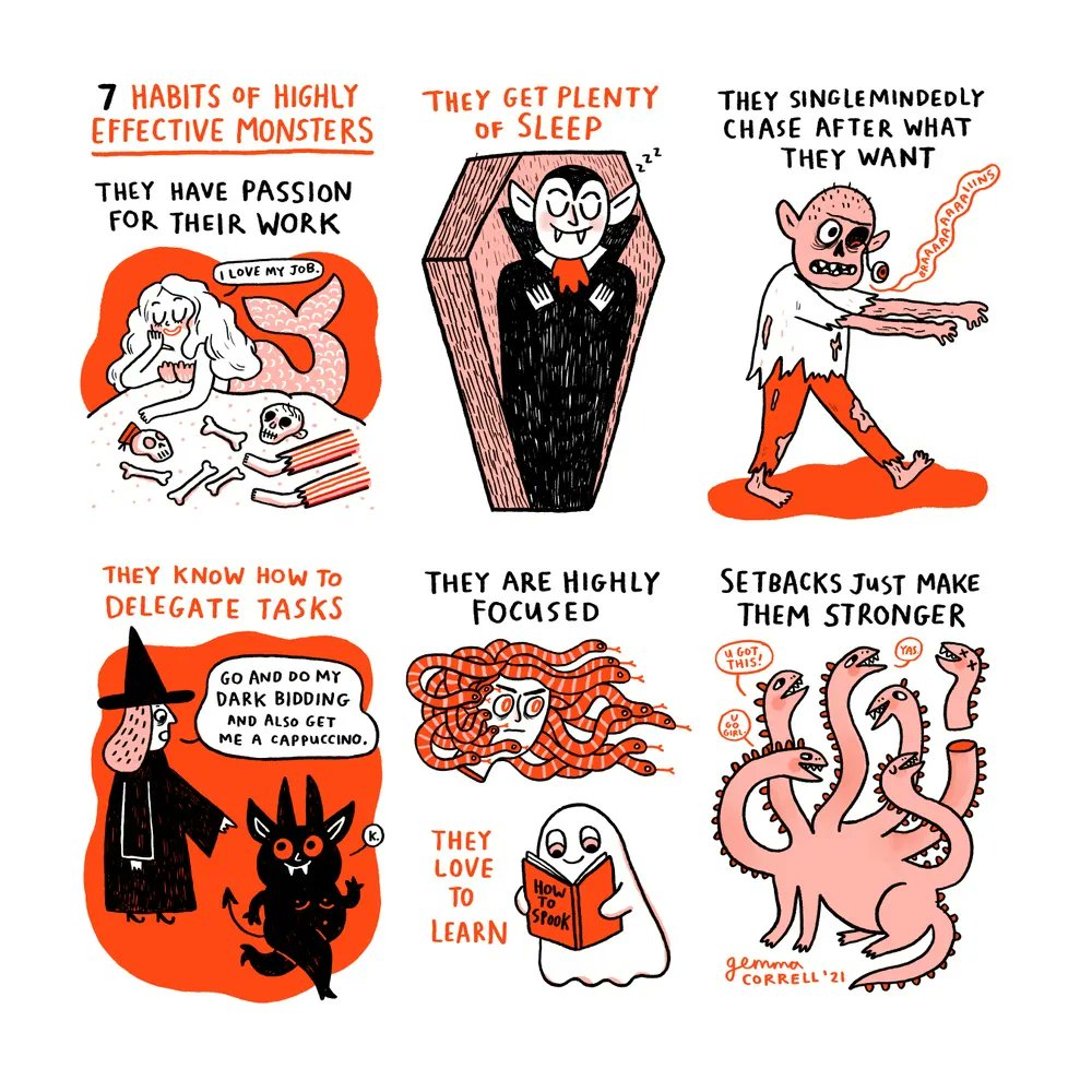 'Seven Habits of Highly Effective Monsters' by @gemmacorrell Print available at inprnt.com/gallery/gemmac…