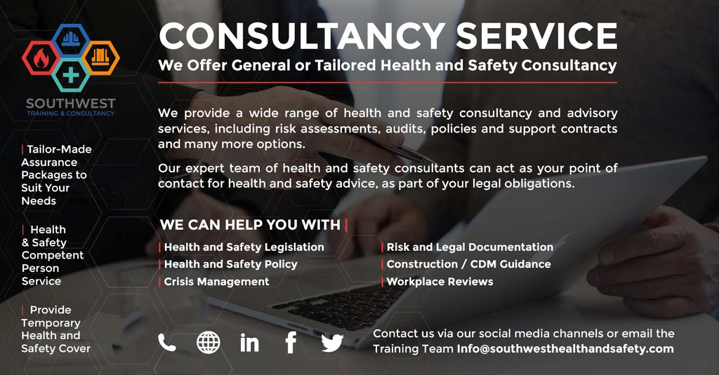 Our health &amp; safety consultants can act as your point of contact for health &amp; safety advice, as part of your #legalobligations. bit.ly/3BVjGNn #southwesthealthandsafetytraining #healthandsafety #consultancy #riskmanagement #safety #compliance #legal #consultants