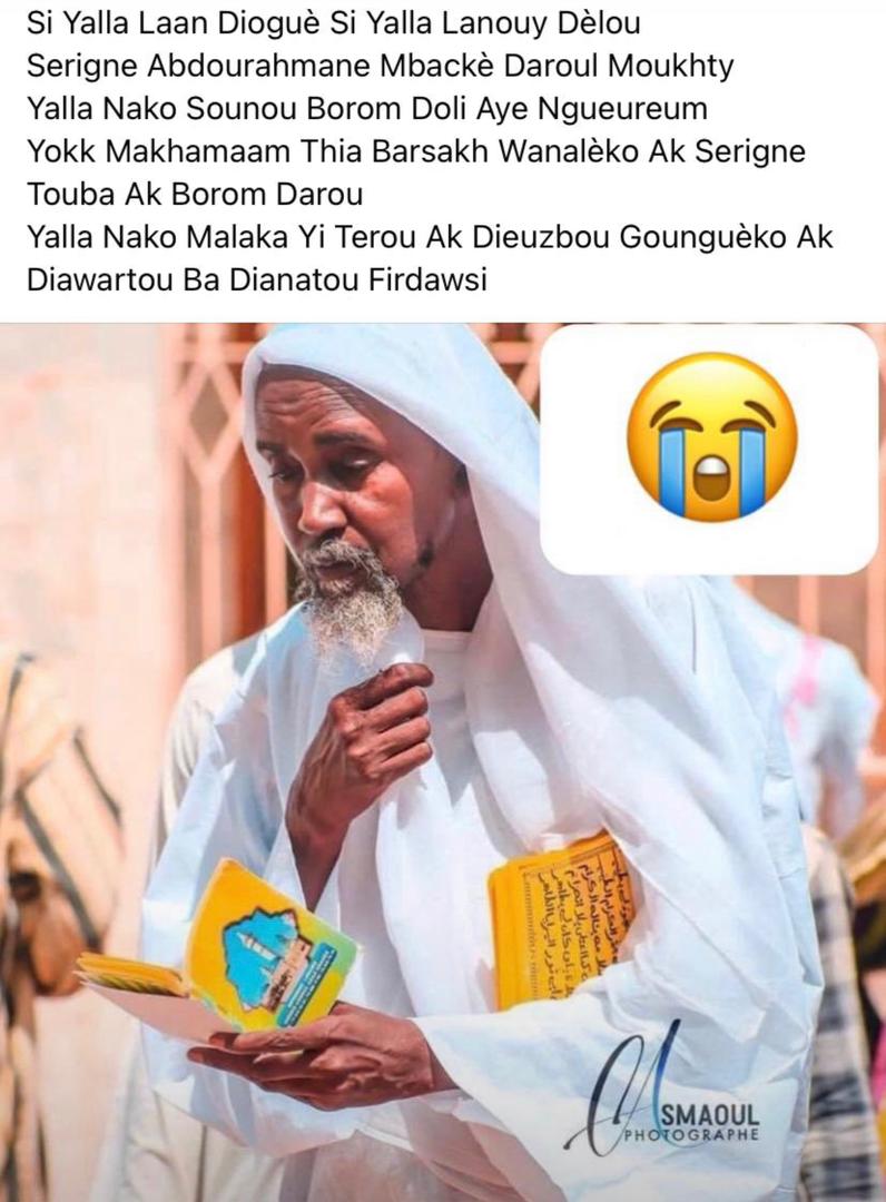 DameTague1's tweet photo. Inna lilaahi Wa  Inna illayhi Raajihon Serigne Abdou Rahmane Mbacké Darou Mouhty diambarou l'islam bi dem na Yalla nako yalla terou Aldiana firdawsi 

#Serigne #Abdou #Rahmane #darou 🙏 https://t.co/fLg4d89Mfw