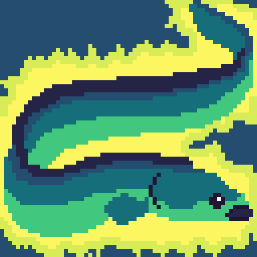 Watch out, it's an electric #eel heading towards the #pixel_dailies entrys! <a href="/Pixel_Dailies/">Pixel Dailies</a> #pixelart #aseprite #digitalart
