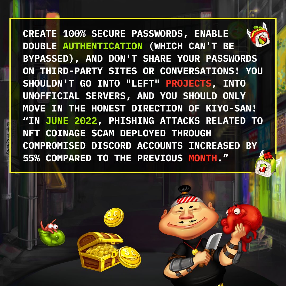MasataClub's tweet photo. 🤩
Kiaaai! #Discord servers keep getting hacked in #NFTProjects !

Be vigilant and build a safe #socialmedia  plan! 🔥 A couple of #Tips  from Masata-Kun:

#NFTCommunity #NFTsafe #NFThackers #news #usefultips #NFT #Drop #NewsMasata #SMILEFOOD https://t.co/He1WMeT4PL