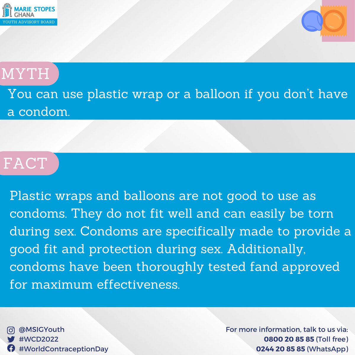MSIGYouth's tweet photo. Ever heard that you can use plastic wraps in place of condoms? Well, that is wrong. Plastic wraps can’t be used as a contraceptive.
#MSIGYouth #FPWeek #WorldContraceptionDay https://t.co/BAtkw7i89b