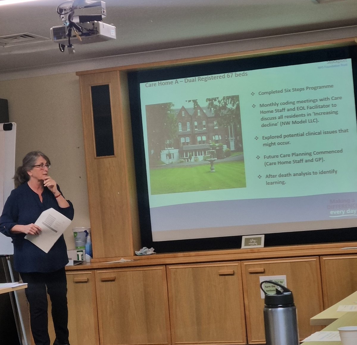 PallCare_SNHSFT's tweet photo. Excited to be back to face to face EOL Educator Network meetings. Our Care Home Facilitator @EJWatz is presenting an evaluation of Advance Care Planning in care homes and how this positively influenced patient outcomes @alison_newey @ruthiepm https://t.co/Q6v3ehxDPf