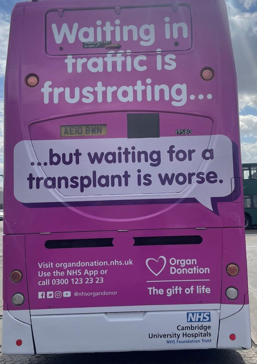 The SNODS at Addenbrookes have helped to raise awareness about Organ Donation in Cambridge with this eye catching bus wrap ! We love it 💗 #OrganDonationWeek #Addenbrookes
