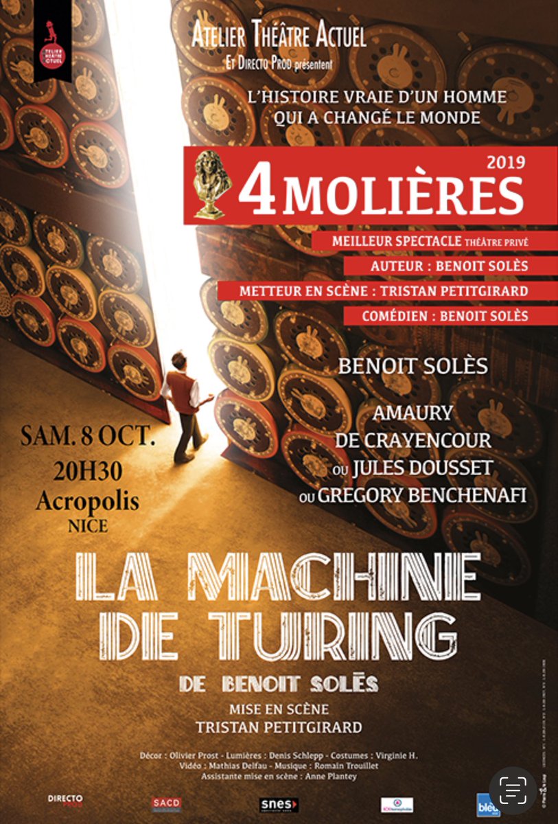 GilMarsalla's tweet photo. Le plus grand succès théâtral en France arrive à @VilledeNice @AcropolisNicexlz samedi 08 octobre  @Nice_Matin @BFMCotedazur @ExploreNCA @ClementR_Nice @Nice_Culture @nice #lamachinedeturing @DirectoTwitt @F3cotedazur @MerouNico @Cirone06 https://t.co/5sg2zZ9McU