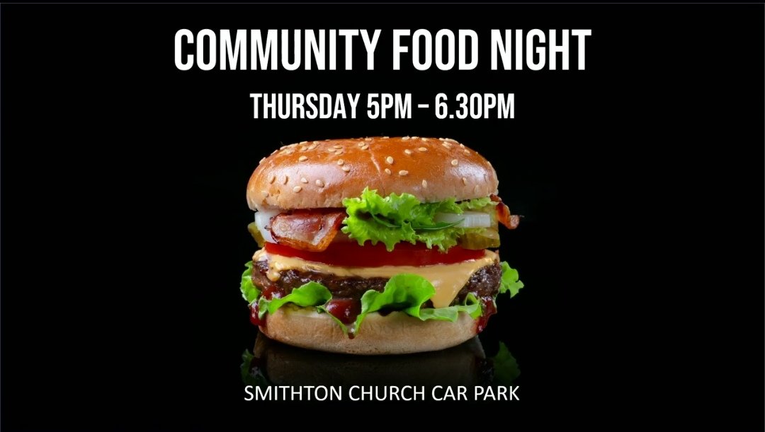 Come along to our community food night tonight! 😊🌭🍔
🌍 Where? Smithton Church car park
⏰ When? Every Thursday 5pm -6.30pm
💵 Cost? Donations only for Blythswood Ukraine Appeal (£1 gets u 4 burgers 🍔 or hot dogs 🌭)
We look forward to welcoming you! 👋 #smithtoncfn