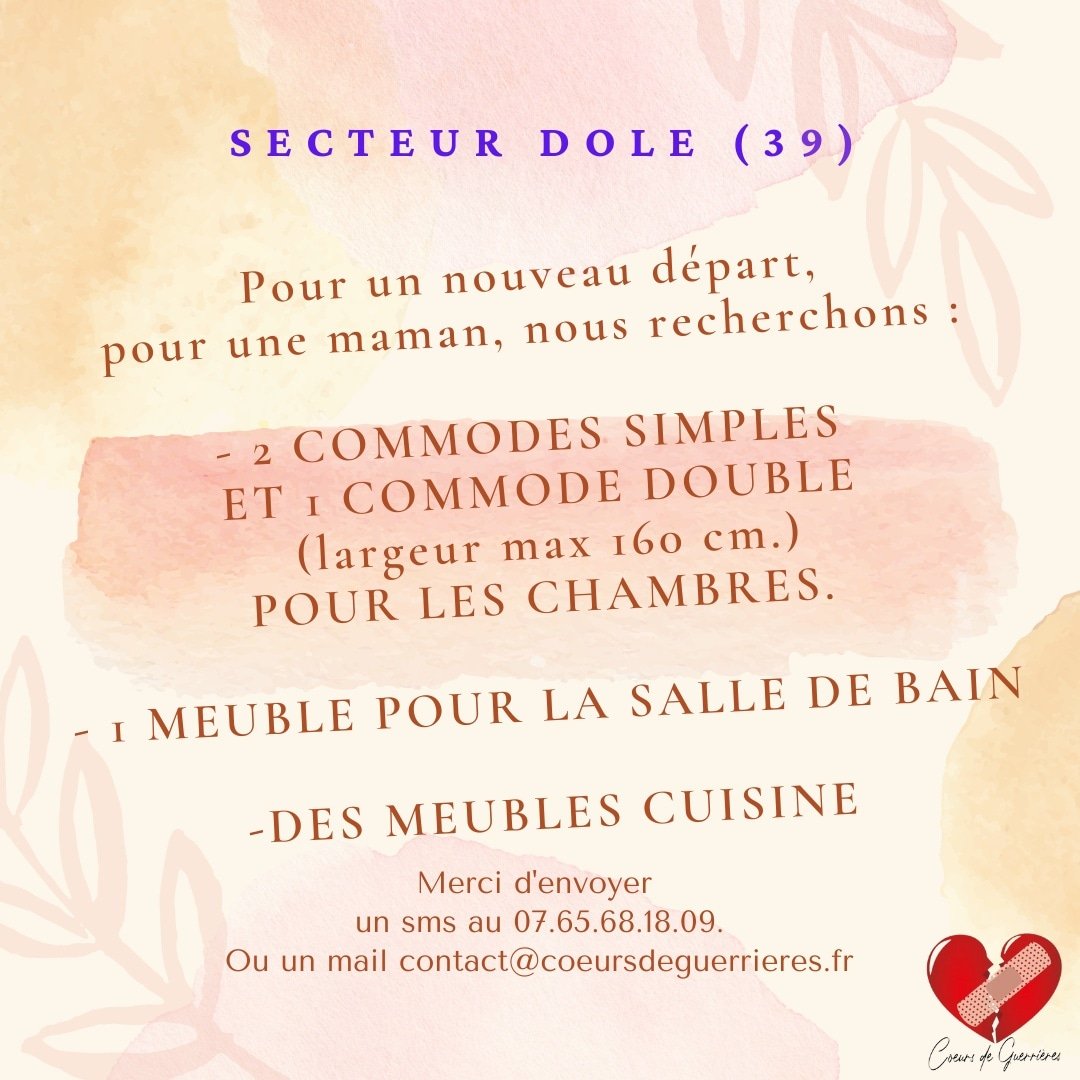 Secteur Dole, pour aider une maman que nous suivons depuis quelques temps.
Elle n est pas véhiculée.  Merci à vous 🫂
Faites circuler 😘