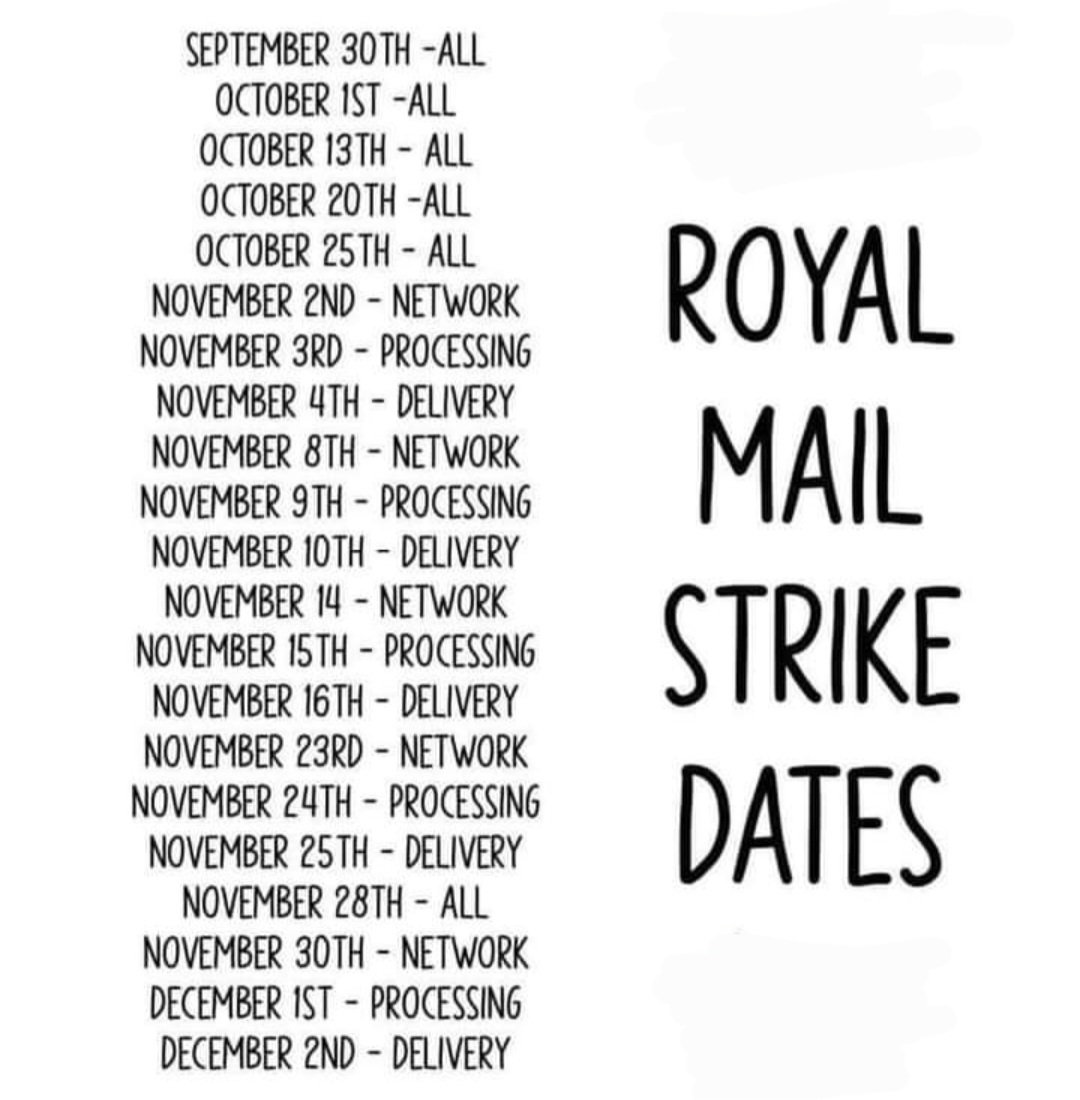 Please be aware when ordering #royalmailstrikes means postage will be affected.  I will try & find alternate couriers where possible to reduce the delays to my customers this #Christmas ♡

Thank you for your understanding ♡

#SmallBusiness #ShopEarly
#onlineshopping #MHHSBD