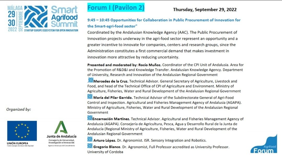 ¿Sabes que qué es la #CompraPúblicadeInnovación y las Oportunidades que hay para el sector #SmartAgro? No te pierdas este panel de expertos organizado por la @aaconocimiento hoy a las 9:45h en <a href="/Smart_Agrifood/">Smart AgriFood</a> smartagrifoodsummit.com/agrifood-forum…