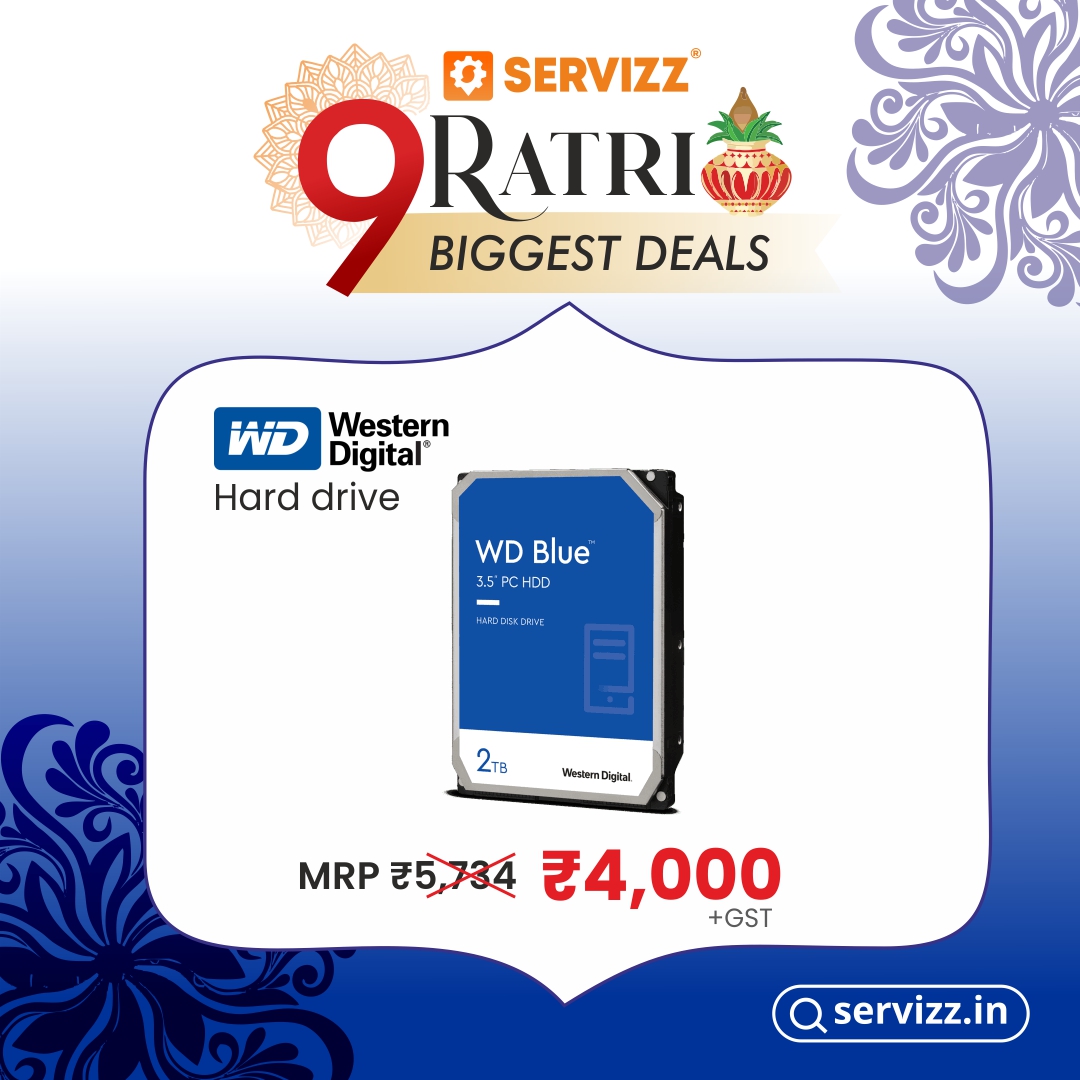 Servizz1's tweet photo. SERVIZZ 9Ratri Biggest Deals 🤩
💙Blue Day Special Deal!
WD 2 TB Internal Desktop Hard Drive only at R̶s̶ ̶5̶7̶3̶4̶ Rs4,000 +GST
For Buying, Visit https://t.co/sNE9vTitW4 or Download SERVIZZ App
#servizz #servizzindia #servizzapp #navaratrisale #navratrisale #harddrive https://t.co/YBbzyR31AR