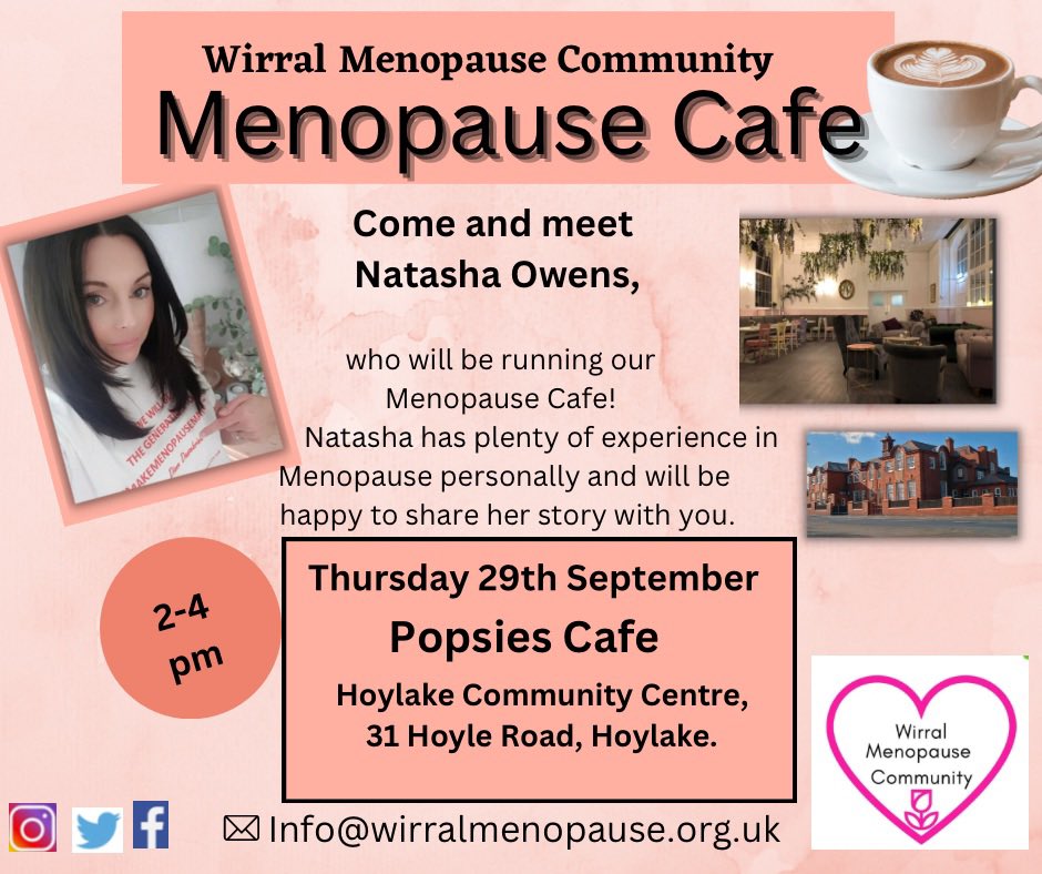 wirralmenopause's tweet photo. If you’re free this afternoon, pop in to see us xx #wirral #wirralmenopause https://t.co/f2zn8ReiLy