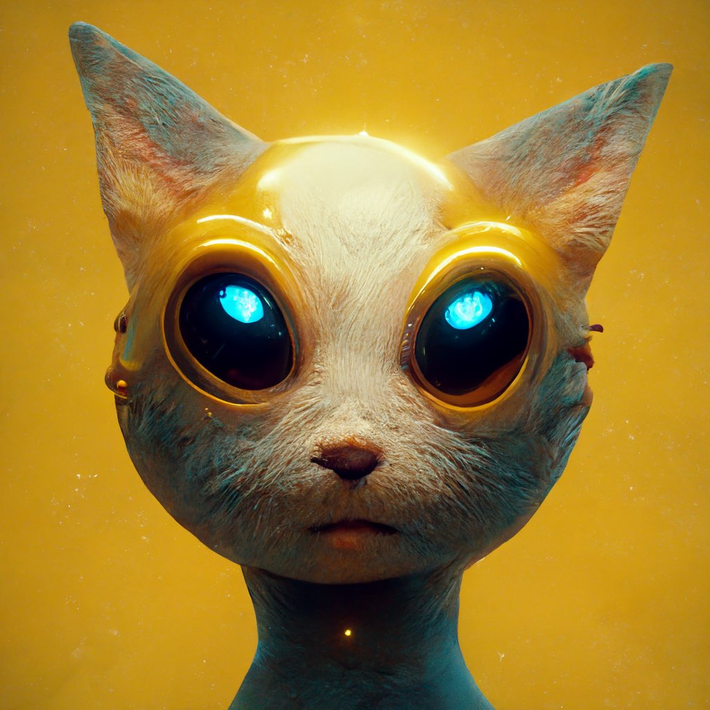 これはロボット猫です黄色く囲っている場所がサングラスみたいに見える耳が尖っててリアル人間みたいな唇を捨てていい感じ　#10才AIアート