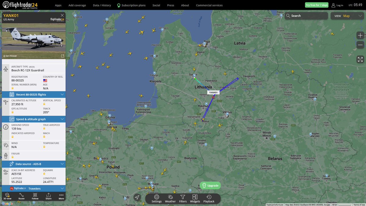 AIYeyENGDdJkjTr's tweet photo. Sept. 29, 2022
#Siauliai #Lithuania-Belarus border
#YANK01 #AE515E US Army RC-12X Guardrail https://t.co/TDEPtfeI8C