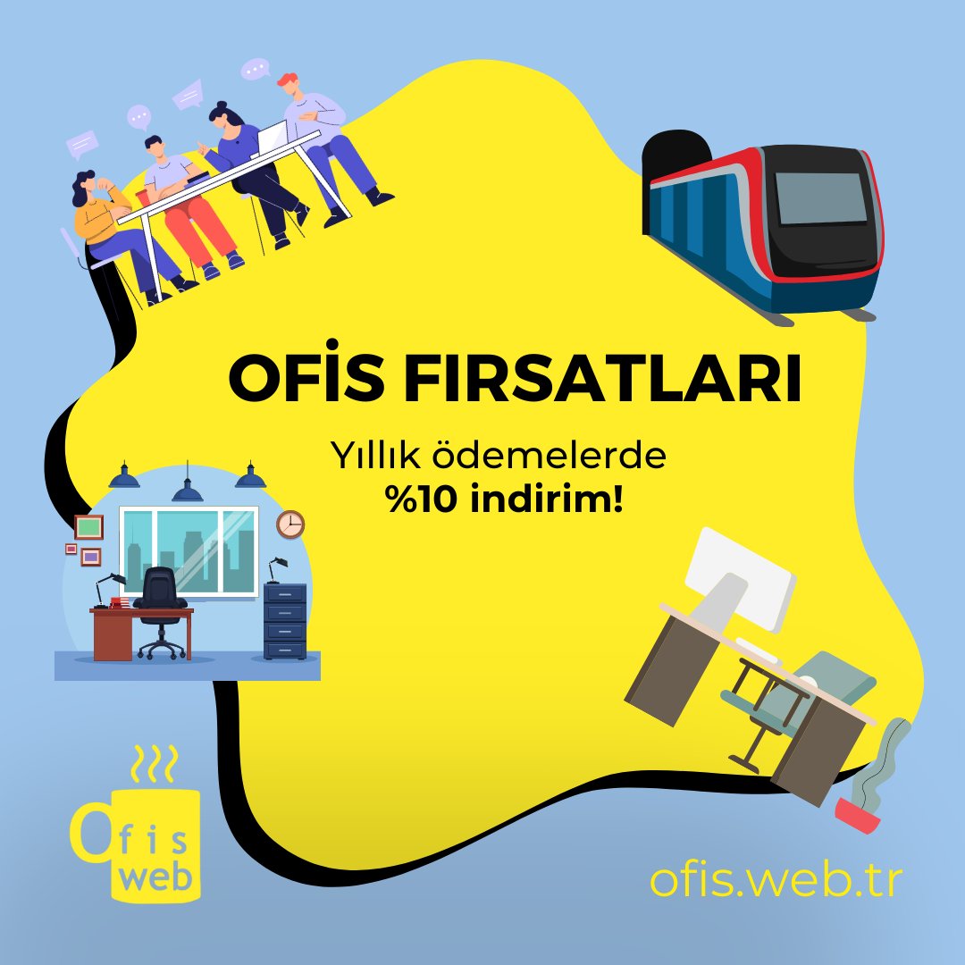Dört mevsim ofis fırsatları sunmaya devam ediyoruz! Siz işinizi büyütün diye masraflarınızı düşürmeye kararlıyız. Yıllık peşin ödemelerde %10 indirim avantajıyla hazır ofis ve sanal ofislerimiz hizmetinizde! Detaylı bilgi için: ofis.web.tr #HazırOfis  #PrestijliŞirket
