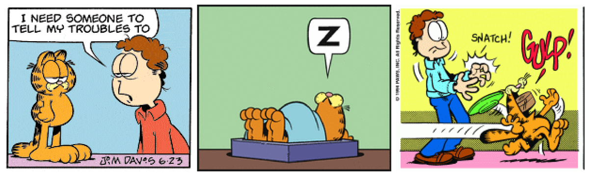 RandomizedGarf's tweet photo. Randomized Garfield comic #17339 using True Random template https://t.co/R79DY5OYat
