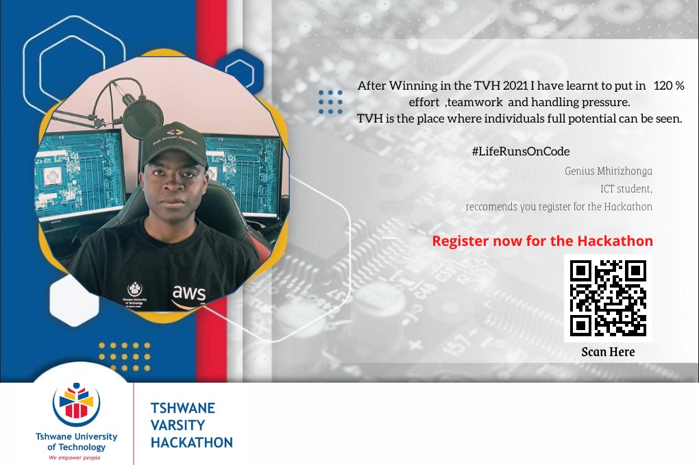 Two time winner of the Tshwane Varsity Hackathon Genius Mhirizhonga encourages students to participate in the TVH.