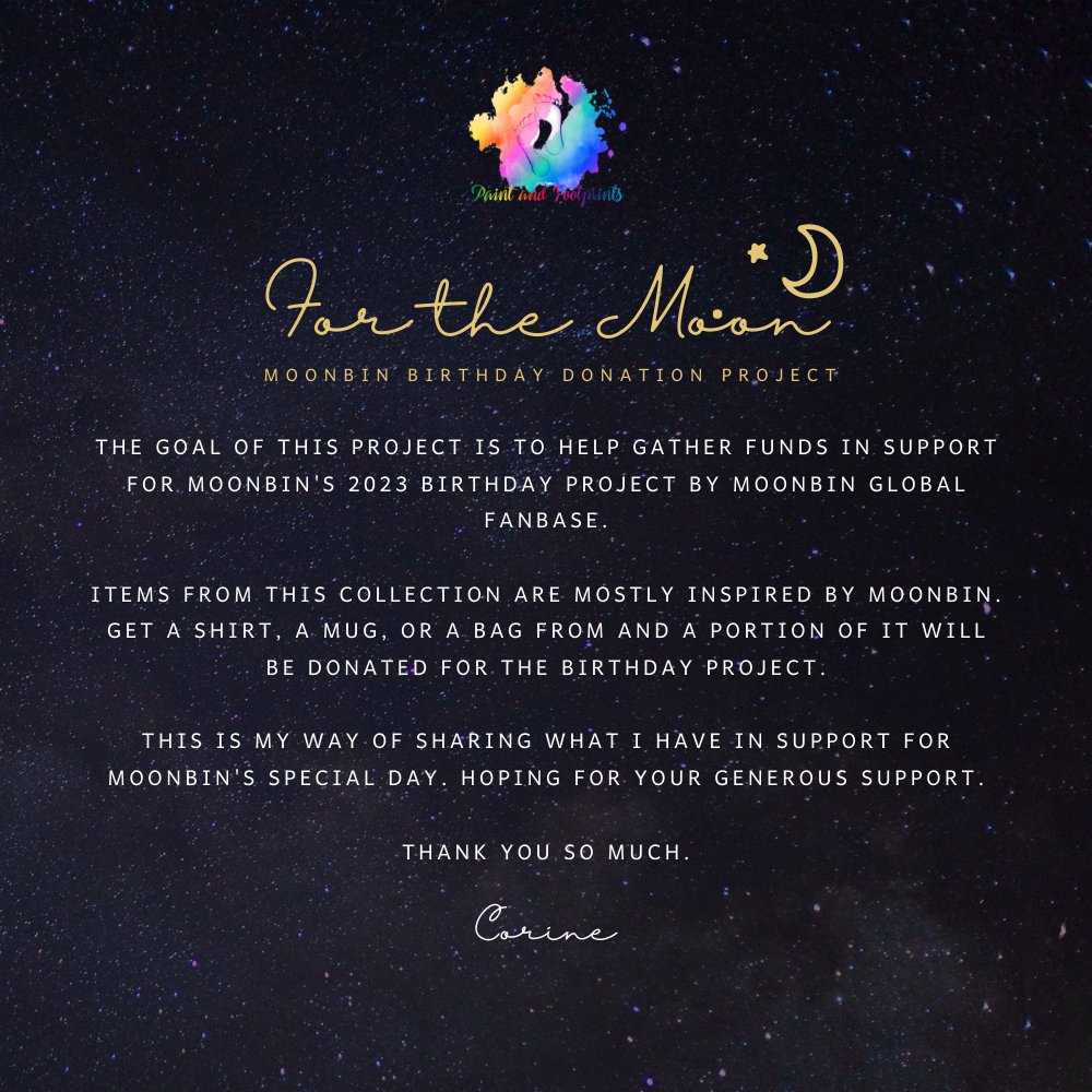 paintnfootprint's tweet photo. The goal for this Donation Project is to help gather funds for Moon Bin's upcoming Birthday.
A percentage of the accumulated funds will be directly donated to MOONBIN GLOBAL FANBASE Birthday Project for Moon Bin. ♥ @MoonBinGlobal
#MOONBIN #문빈 #PaintandFootprints #ForTheMoon https://t.co/g13MyU7Jqc
