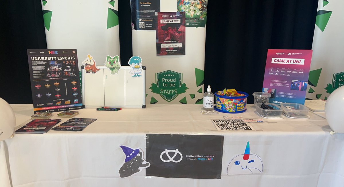 StaffsEsports's tweet photo. @nse_gg Howβs this for a stall? The one woman show was a success here at Staffs! #SocksforSocs https://t.co/skDw0RdPVX