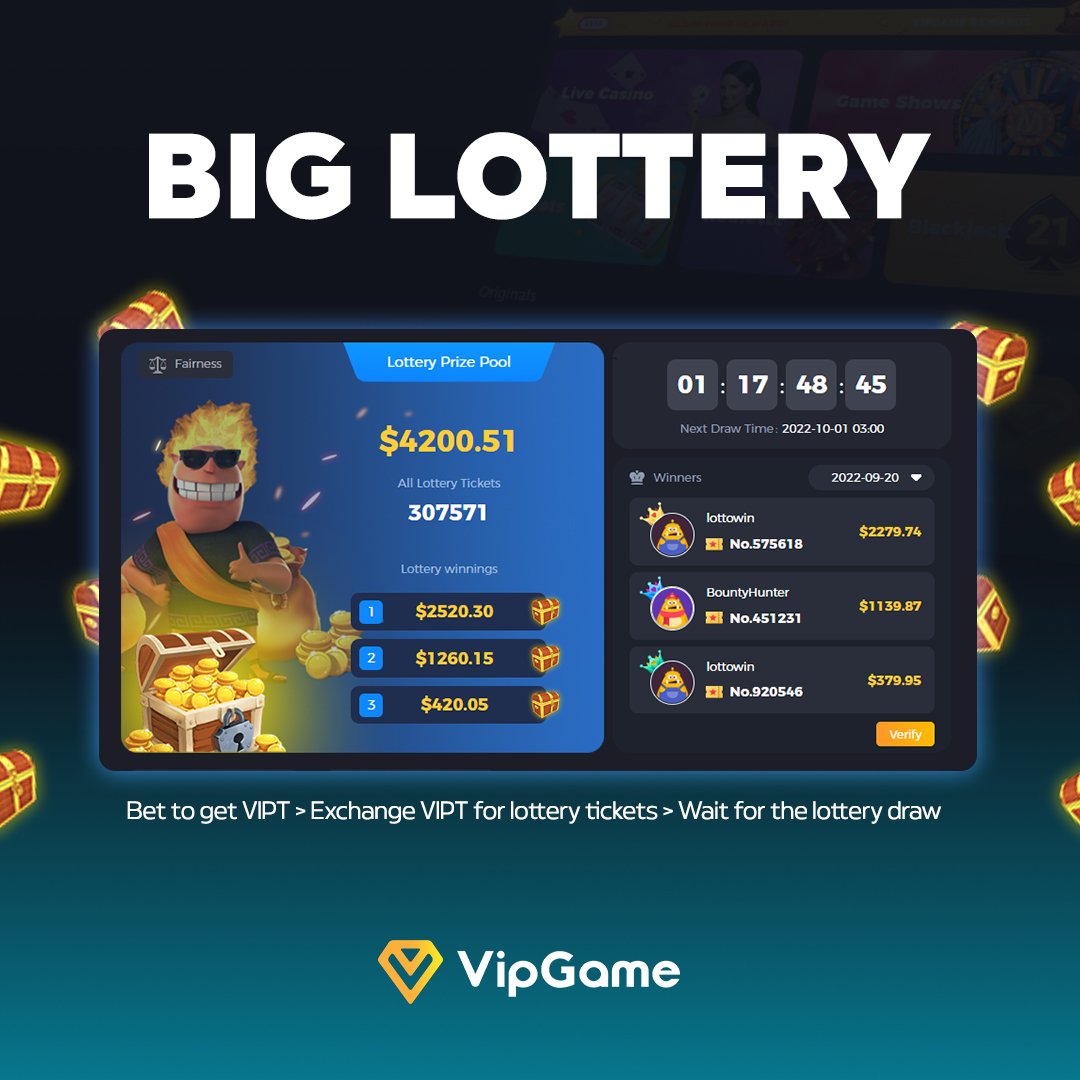 vipgameio's tweet image. 🎁 BIG Lottery Update
We have a crazy pot here, this is our biggest prize pool ever - wager and get tickets for a chance to win the banger prize that will be shared with three players in 2 days (2022-09-30)! 💰
Exchange your VIPT coins for tickets 👇
🔗 VIPGame.io/bigLottery