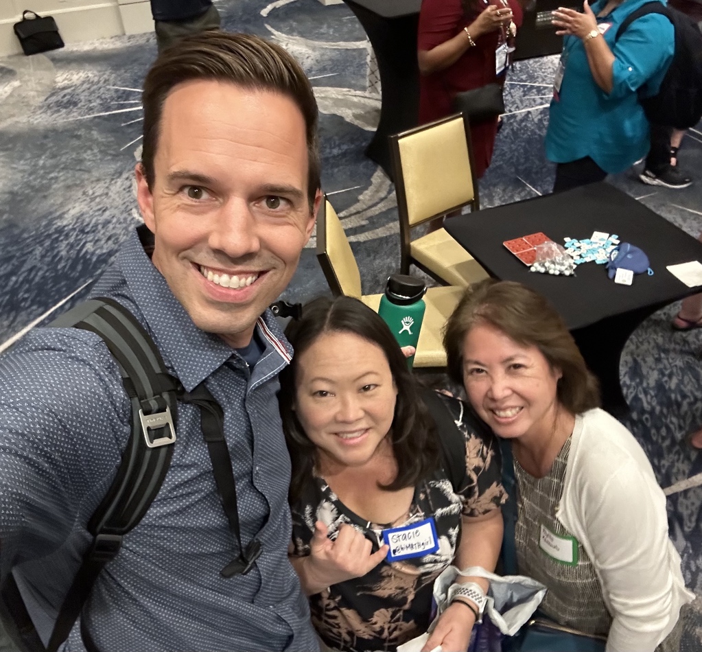 After 3 years of no <a href="/NCTM/">NCTM</a>  annual conference, I got my annual selfie pic with <a href="/ddmeyer/">Dan Meyer</a>. Missing @dewgott. Miss seeing my favorite math people all in one place! #NCTM2022 #NCTMGamenight