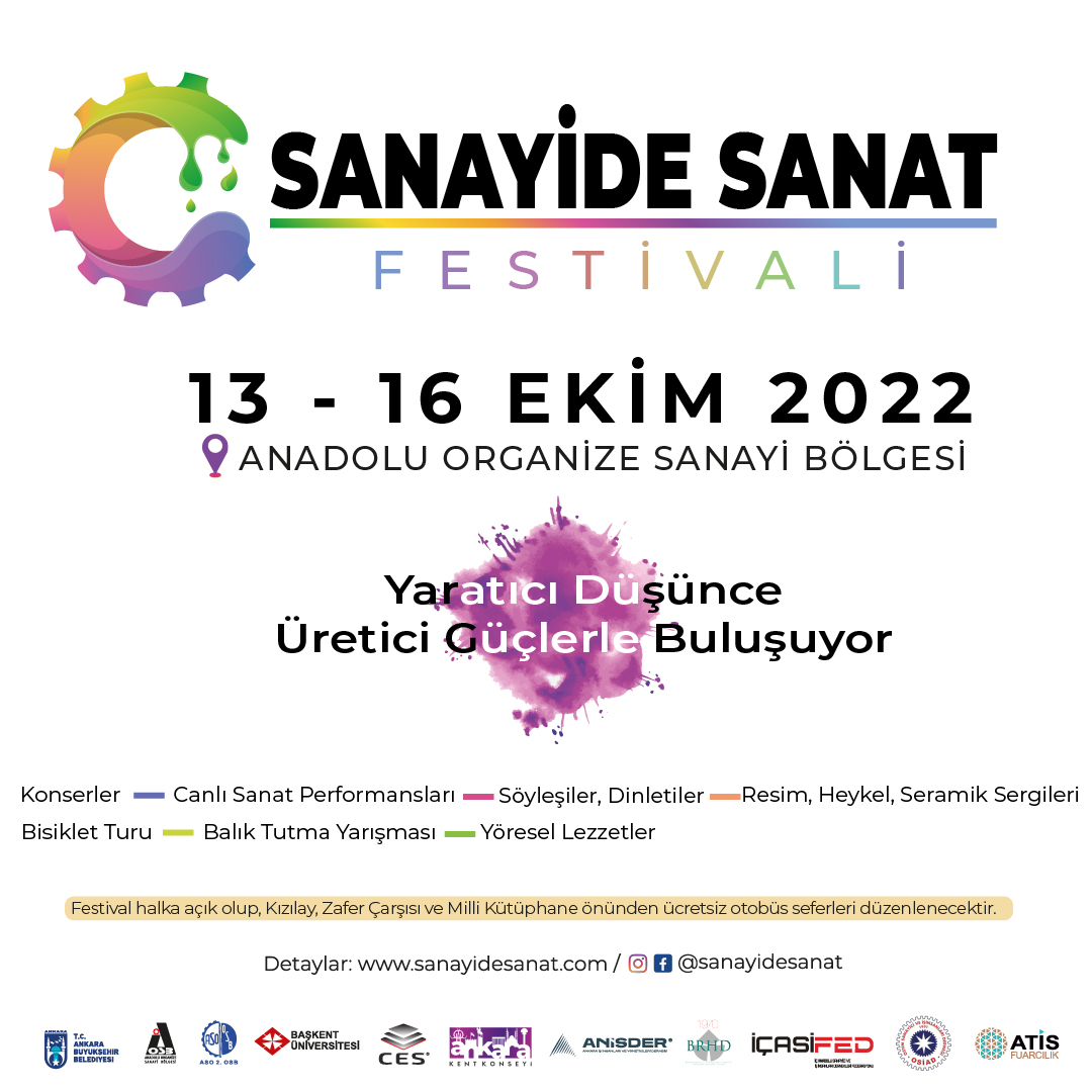 Cumhuriyetin 100. yılına doğru #zaferiyaşat diyoruz ve Ankara’nın Başkent oluşunun 99.yıl dönümünde Anadolu OSB Sanayide Sanat Festivalinde buluşuyoruz.
<a href="/ankarabbld/">Ankara Büyükşehir</a> <a href="/anadoluosb/">Anadolu OSB</a> <a href="/aso2osb/">ASO 2. Organize Sanayi Bölgesi</a> <a href="/baskentunv/">Başkent Üniversitesi</a> <a href="/ank_kentkonseyi/">Ankara Kent Konseyi</a> #sanayidesanatfestivali #sanayi #üretim #sanat #sanatetkinlikleri