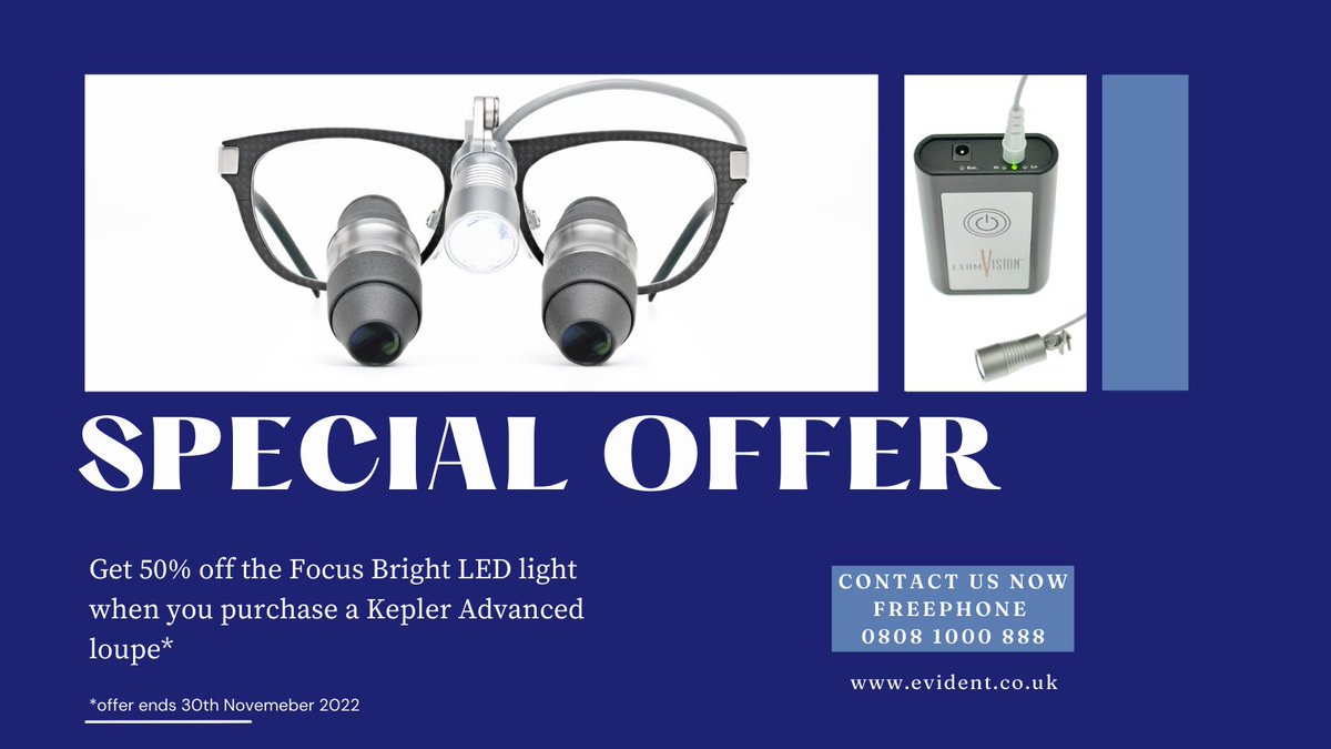 evidentdental's tweet image. Get a half price Focus Bright LED light when you buy the Kepler Advanced - the first and only 4 in 1 variable magnification loupe. 
Freephone 0808 1000 888 or DM for a no-obligation demonstration in your surgery. 

#ukdentistry #loupes
