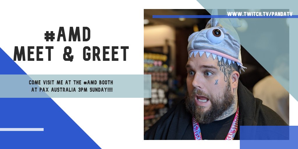 PandaTVoce's tweet photo. Ok! #PAXAUS @PAXAus
I will be at the #amd @AMD_AUNZ 
Booth at 3pm on Sunday! 
Come say hey hang out win se prizes!
@Twitch_ANZ #twitch https://t.co/ikG9XN5eMA