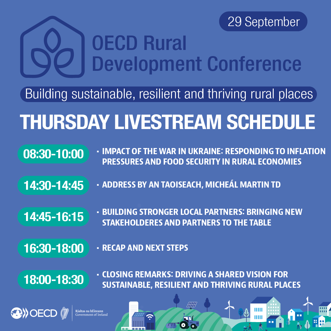 OECD_local's tweet photo. 🌅 Good morning and welcome to Day 2⃣ of the OECD Rural Development Conference in Cavan, Ireland!

📺 We're livestreaming 5 sessions throughout the day via https://t.co/CSSP5YjhGl

#OECDRural #RuralResilience https://t.co/5xkU4uNjFB