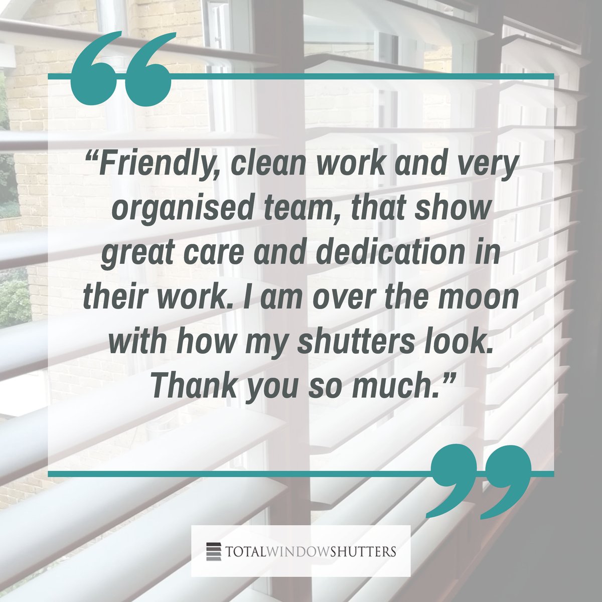 WindowTotal's tweet photo. "Friendly, clean work and very organised team, that show great care and dedication in their work. I am over the moon with how my shutters look. Thank you so much." - J Singh 👏

#TotalWindowShutters #ShutterBlinds #insulateyourhome https://t.co/SCm0PUXz8q