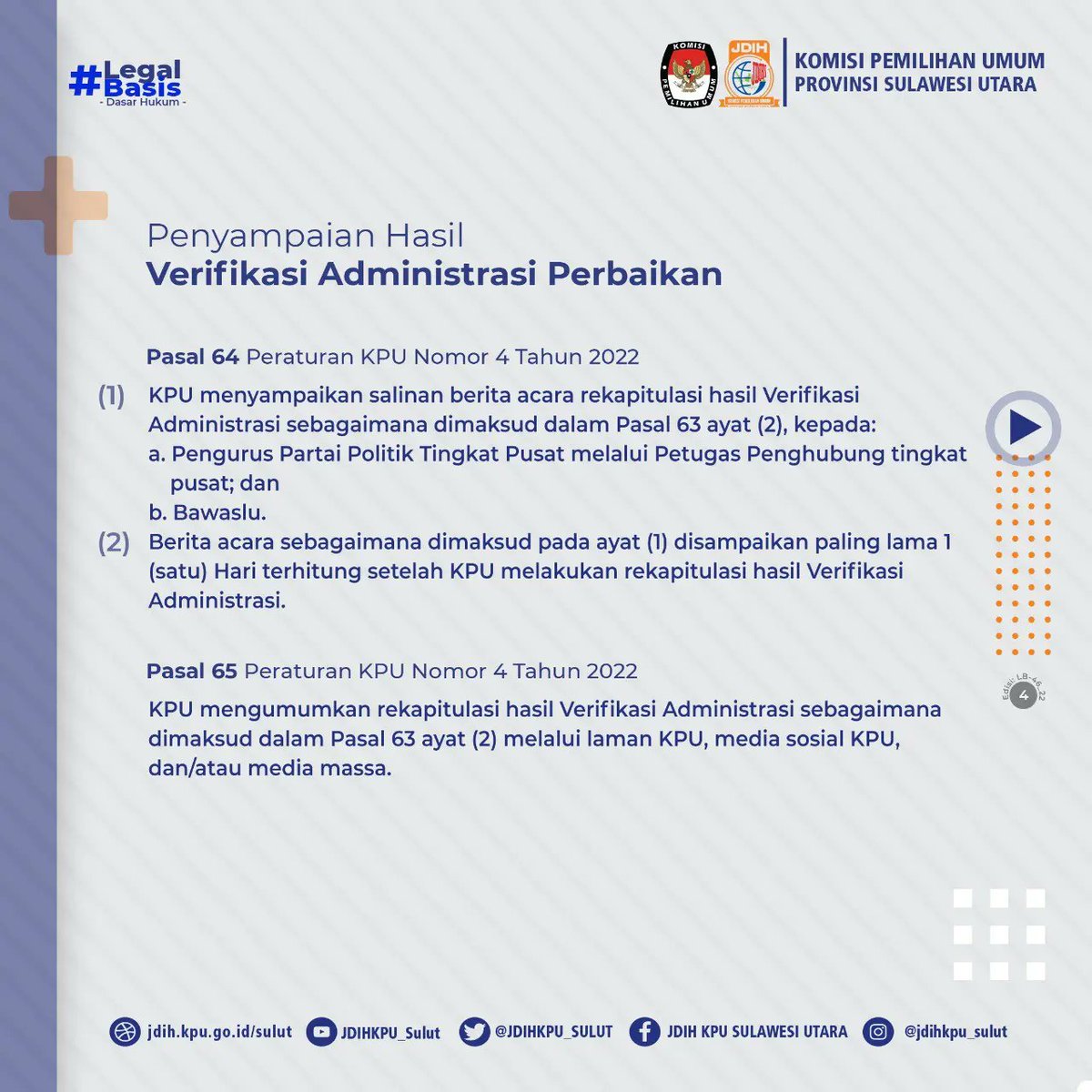 JDIHKPU_SULUT's tweet photo. #SobatJDIH
Selamat Siang Sobat JDIH KPU 🤩🙏🏻
Konten #legalbasis seri 46 hari ini akan mengulas tentang Rekapitulasi Hasil Verifikasi Administrasi Perbaikan oleh KPU Provinsi. Yuk Simak grafis berikut ini 

Jangan lupa like komentar dan bagikan ya 🤩🙏🏻 https://t.co/7Mk54MWF5Y