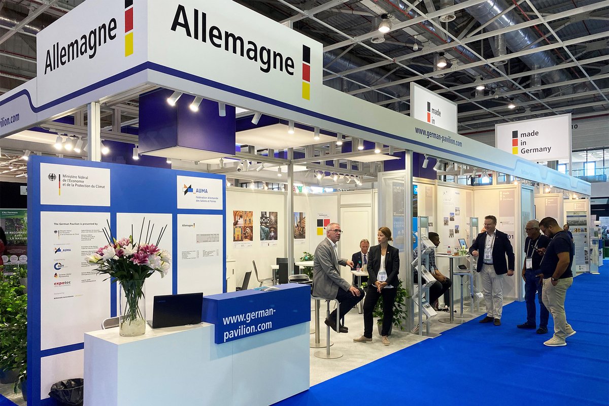 GWPnetwork's tweet photo. #MadeInGermany in Morocco 💧♻️
@GWPnetwork supported the #GermanPavillion at #Pollutec2022, presented by @BMWK with @AUMAeV and organized by #expotec. Among the exhibitors were also numerous GWP members.
Read more on the event! 👉 https://t.co/PFreQDQODr https://t.co/Auv27Ew4yf