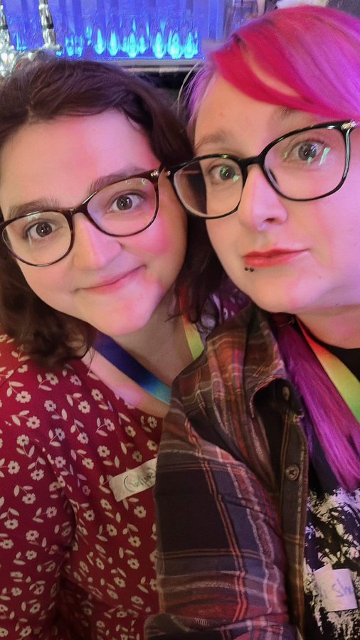 QueerHCN's tweet photo. Say hi! We're Sophie and Nicki of  @QueerKernow. 

I (@ArchaeologySoph) work in heritage, am queer and am also a Trustee of @CornwallPride 

Nicki, works for @CornwallPride  and works out the programming for Queer Kernow. https://t.co/61jR6H6fIF