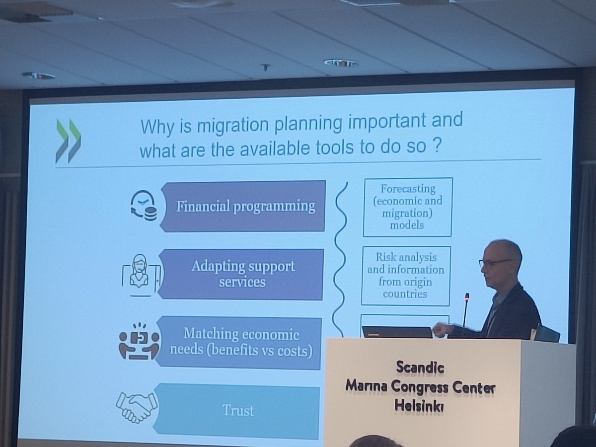 Jean Christoph Dumont <a href="/OECD/">OECD ➡️ Better Policies for Better Lives</a> kertomassa kv-maahanmuuttotrendeistä #maahanmuuttomaa seminaarissa. Työvoimapulan paikkaaminen maahanmuutolla koko Euroopan agendalla, ei vain Suomen.