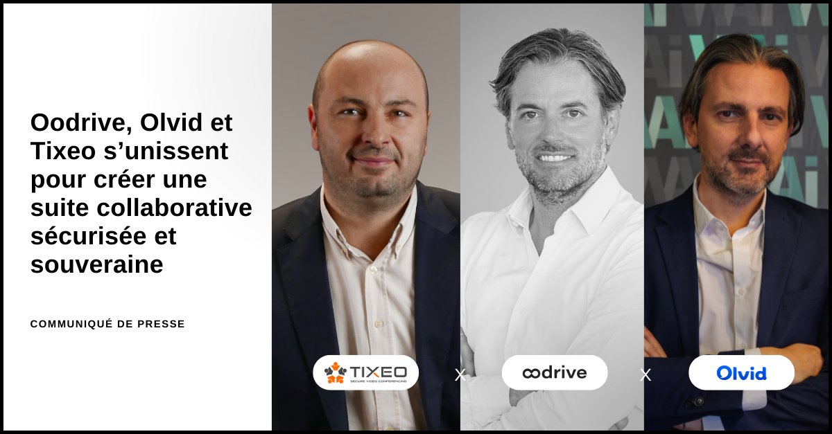 OodriveOfficiel's tweet image. 📣@OodriveOfficiel @olvid_io and @Tixeo join forces to create a secure and sovereign collaborative software suite
📰 Read the press release: oodrive.com/group-news/ood…
#SuiteCollaborative #OodriveCP