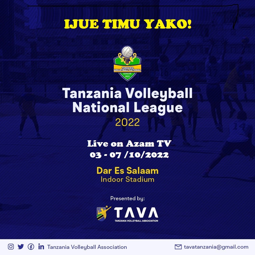 Tanzania Volleyball Federation (@tzvolleyballfed) on Twitter photo Kuelekea Tarehe 03 October, Playoffs and Finals, TVNL
IJUE TIMU YAKO!!!
Next Posts Mbabe Mmoja Baada Ya Mwingine, usije kosea kubetπππ
Andaa kalamu na karatasi kisha kaa chini mwanetu!!!
Infos
<a href="/magotimtani/">Eng. Magoti Mtani</a>
<a href="/JayleenRickie/">Jayleen π</a>
<a href="/Eddo142/">Eddo</a>
<a href="/MissChelsea1221/">Miss Chelsea1221</a> and IG
@tavatanzania Kuelekea Tarehe 03 October, Playoffs and Finals, TVNL
IJUE TIMU YAKO!!!
Next Posts Mbabe Mmoja Baada Ya Mwingine, usije kosea kubetπππ
Andaa kalamu na karatasi kisha kaa chini mwanetu!!!
Infos
<a href="/magotimtani/">Eng. Magoti Mtani</a>
<a href="/JayleenRickie/">Jayleen π</a>
<a href="/Eddo142/">Eddo</a>
<a href="/MissChelsea1221/">Miss Chelsea1221</a> and IG
@tavatanzania