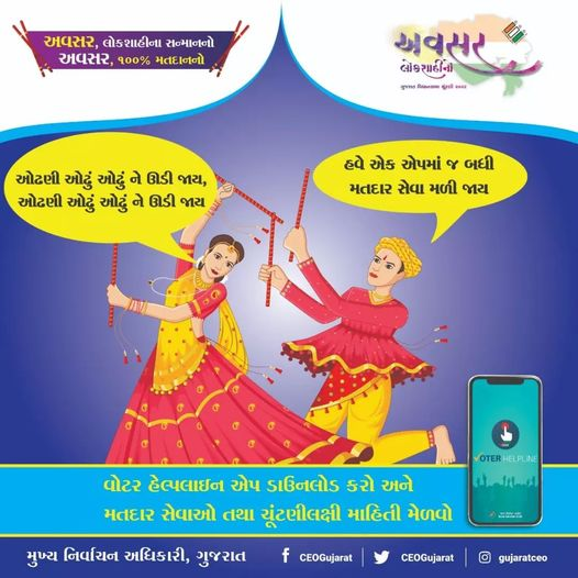 Deo_Banaskantha's tweet photo. ઓઢણી ઓઢું ઓઢું ને ઊડી જાય,
ઓઢણી ઓઢું ઓઢું ને ઊડી જાય

હવે એક એપમાં જ બધી
મતદાર સેવા મળી જાય

Download Voter Helpline App
Link - https://t.co/236rptOMTG
@ecisveep

#CEOGujarat #Navaratri2022 #Dav3 #NavratriFestival #VoterHelplineApp #BeASmartVoter https://t.co/NBSebBcgqD