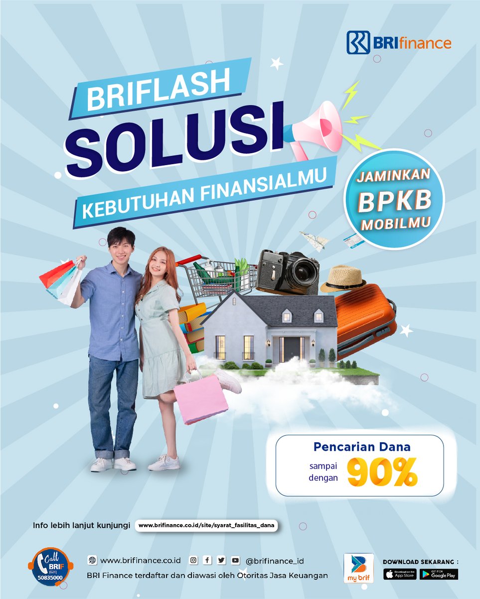 Halo Sobat BRIF,
Sekarang BRI Finance punya program BRI FLASH, Solusi Kebutuhan Finansialmu!
Dengan BPKB Mobil, kalian bisa mendapatkan pencairan dana tunai sampai 90% dari nilai kendaraan
#BRIFinance #PerusahaanPembiayaan #KreditMobil #MyBRIF #SobatBRIF #BRI #FasilitasDana