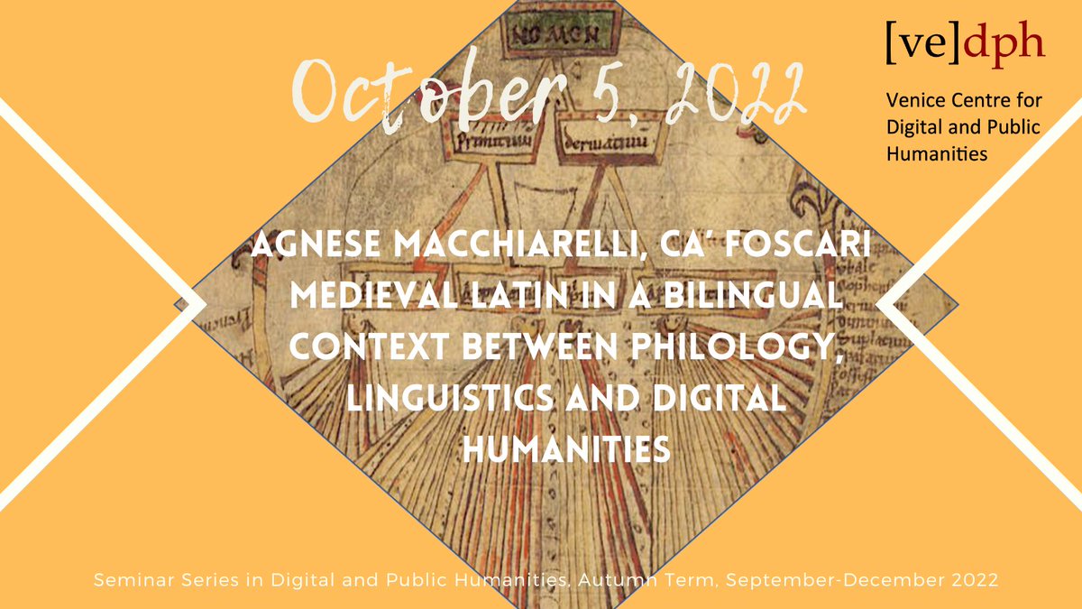 NEW Seminar in Digital and Public Humanities!!
Agnese Macchiarelli
October 5, 2022 (CET)
'#Medieval #Latin in a Bilingual Context Between #Philology, Linguistics and #Digital #Humanities'
in presence (Venice) and online!
Info: unive.it/data/33113/2/6…