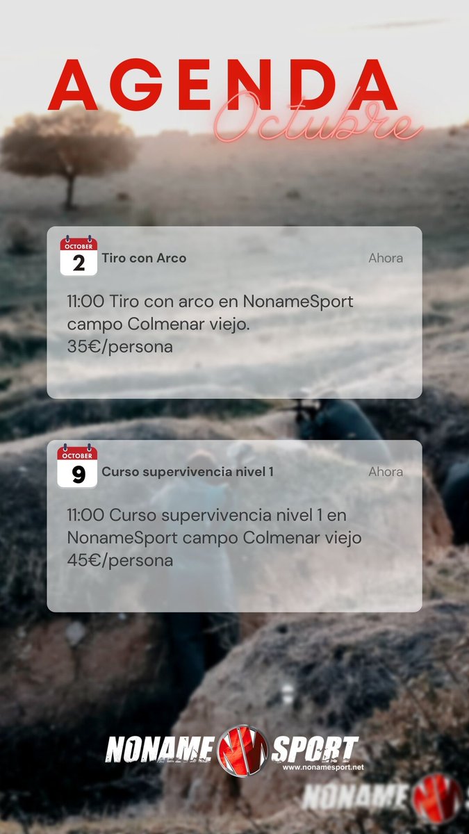 NoName_Sport's tweet photo. Apúntate en la agenda nuestras actividades del mes de octubre!!!
Son plazas limitadas y puedes venir sólo o acompañado
¿A que esperas?
#ociomadrid https://t.co/zewg2e8p55
