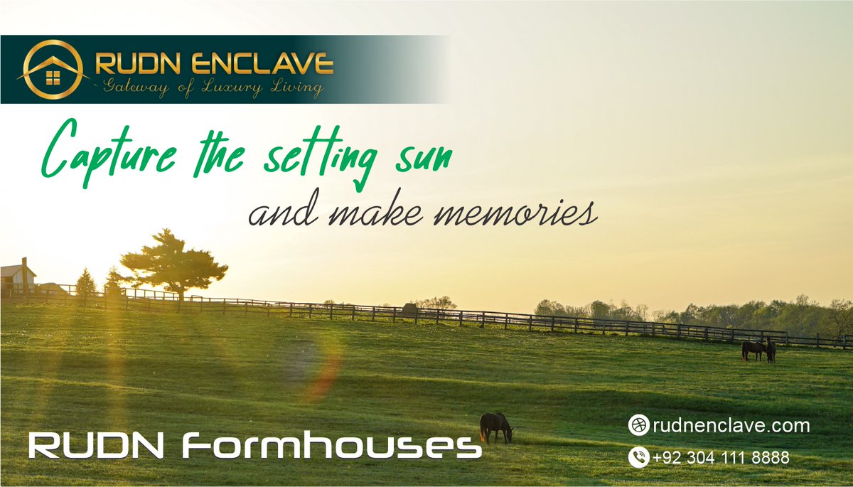 rudnofficial's tweet photo. Memories are made to be cherished. Farm houses at RUDN Enclave will be a perfect spot to spend your vacation. With exquisite scenery and serene environment, enjoy the leisure time with your family.
#RUDN #formhouses #environment #ringroad #betterROI #investment #coas #islamabad https://t.co/Uo04FaKTMw