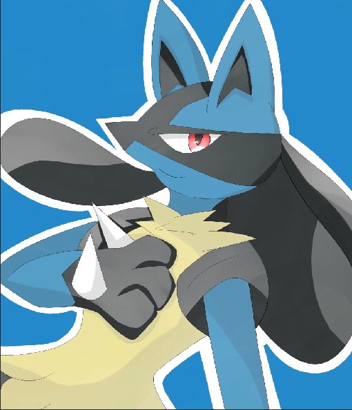 lucario solo spikes pokemon (creature) furry blue background red eyes closed mouth  illustration images