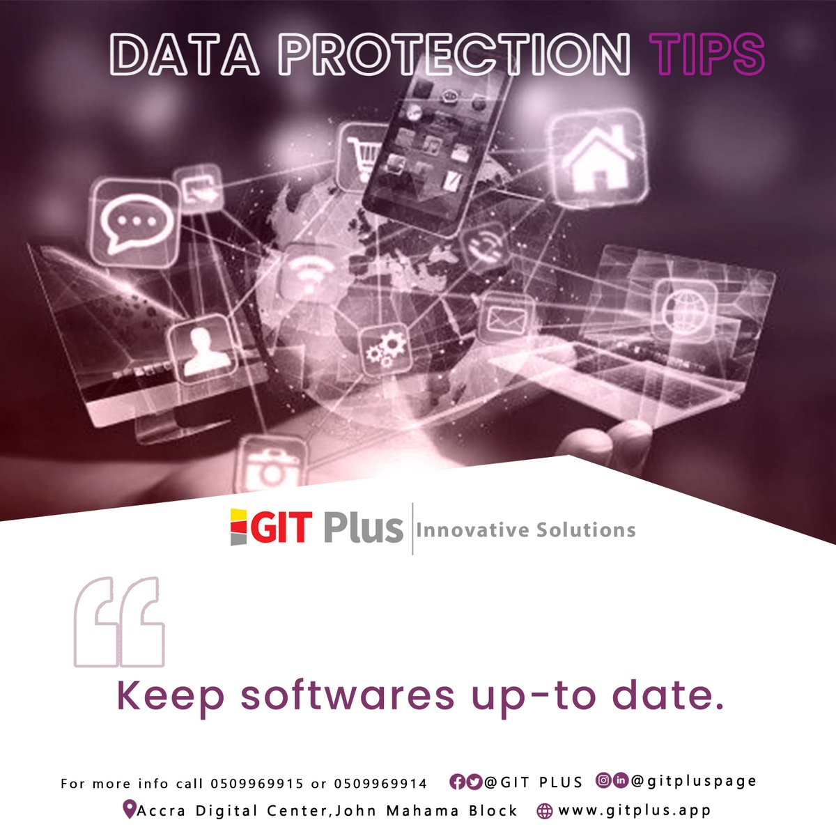 gitpluspage's tweet image. Data Protection Tips: 2
Keep softwares up-to date.
Visit us on gitplus.app 
#gitplus
#gitplusacademy
#Data
#protection
#dataprotection