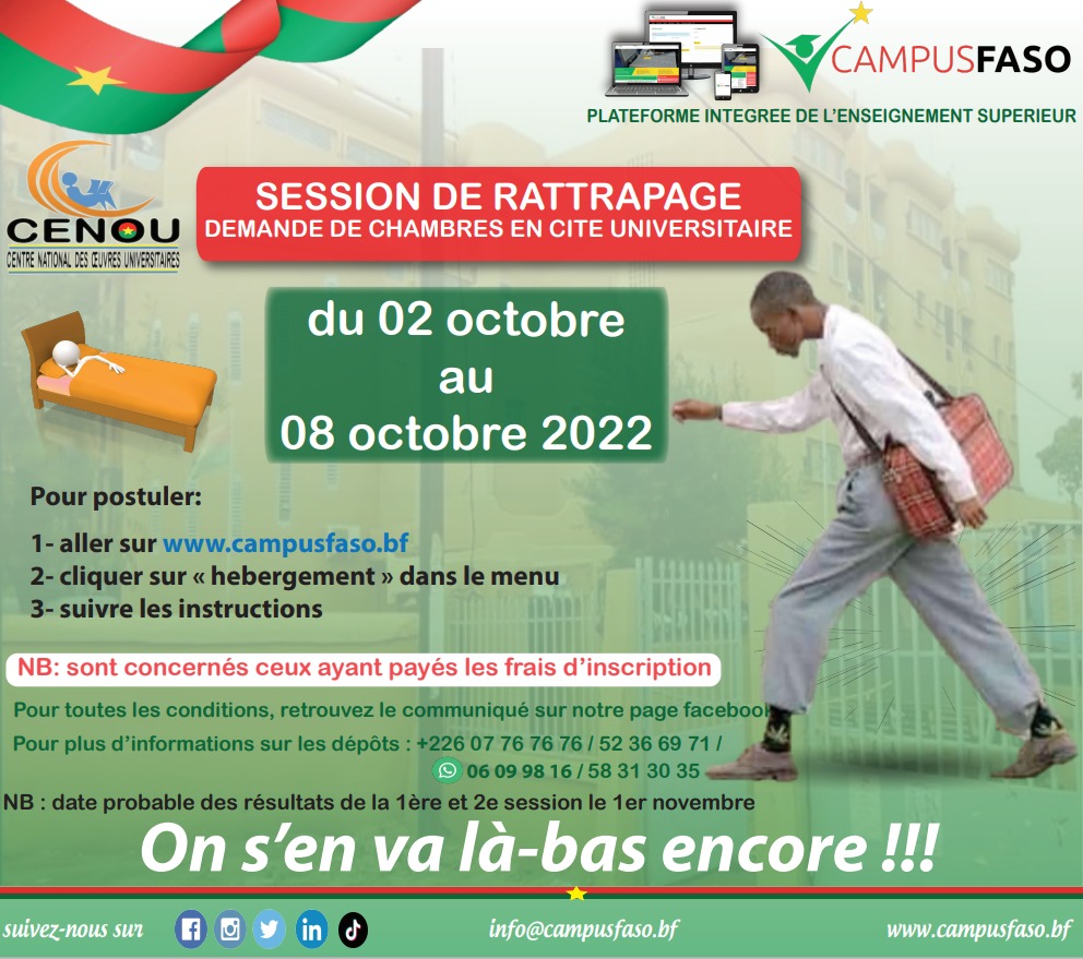 campusfaso's tweet photo. Sessions  de rattrapage  des demandes de chambres en cité universitaire https://t.co/Zt9ZpNfZTO
